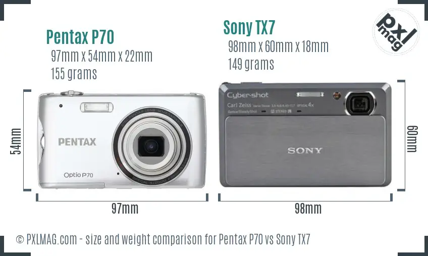 Pentax P70 vs Sony TX7 size comparison