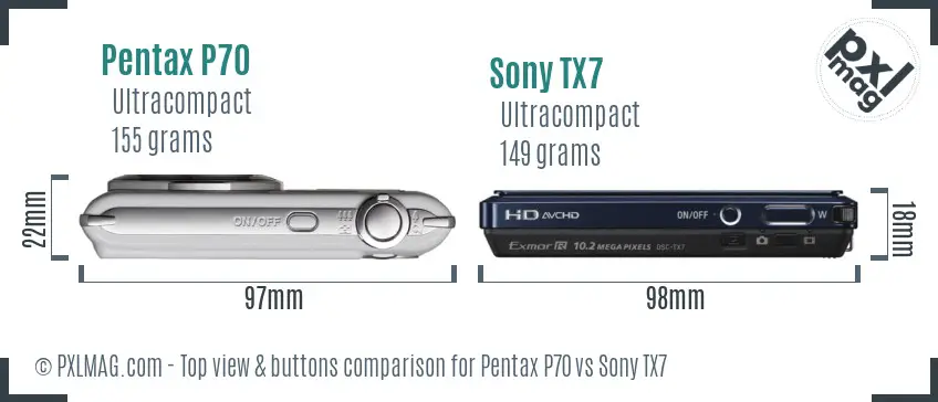 Pentax P70 vs Sony TX7 top view buttons comparison