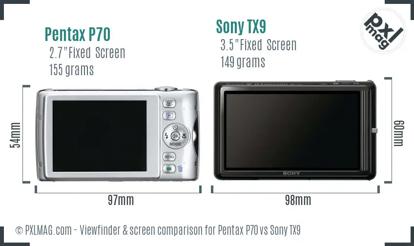 Pentax P70 vs Sony TX9 Screen and Viewfinder comparison