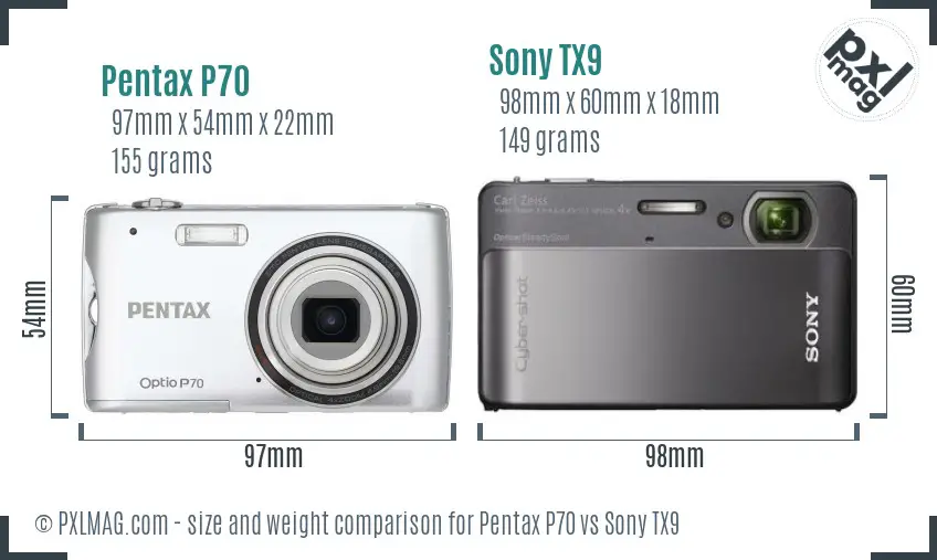 Pentax P70 vs Sony TX9 size comparison