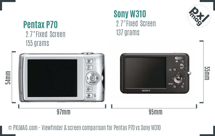 Pentax P70 vs Sony W310 Screen and Viewfinder comparison