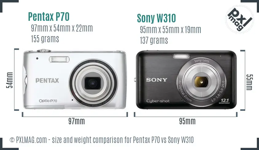 Pentax P70 vs Sony W310 size comparison