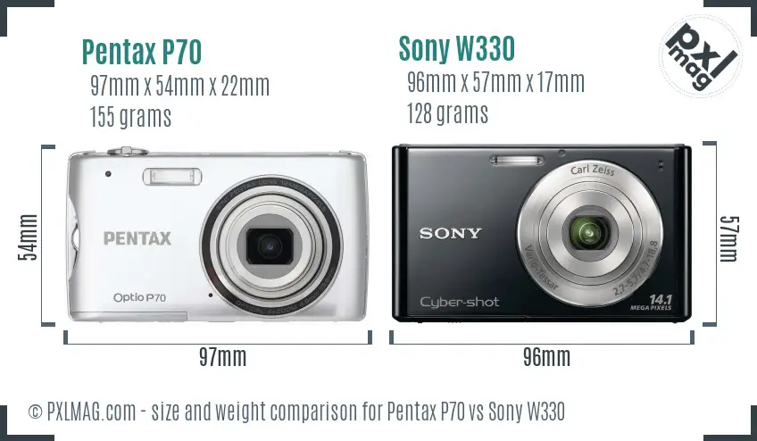 Pentax P70 vs Sony W330 size comparison Pentax P70 vs Sony W330 size comparison