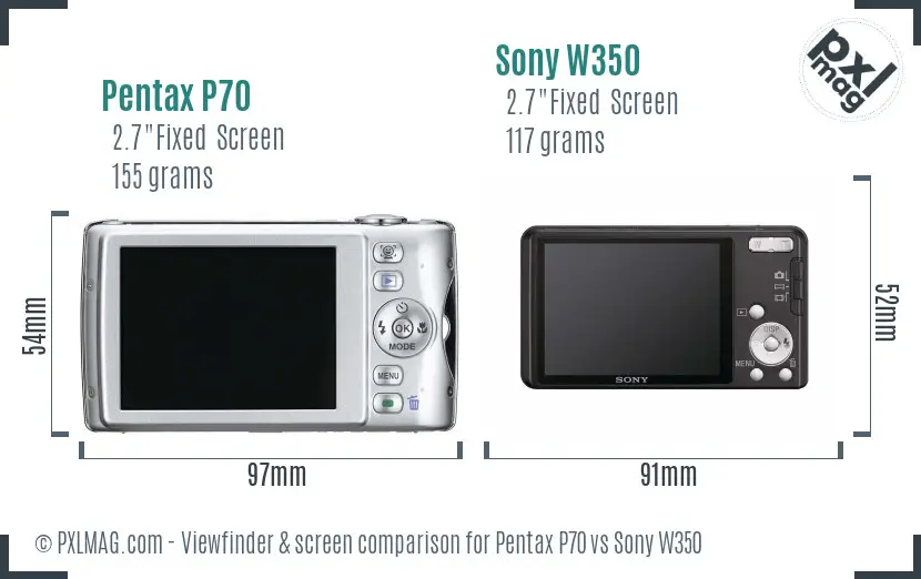 Pentax P70 vs Sony W350 Screen and Viewfinder comparison