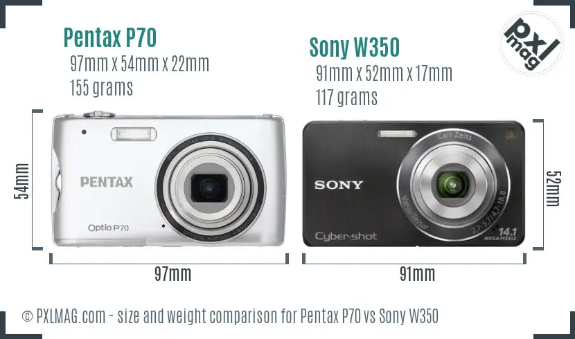 Pentax P70 vs Sony W350 size comparison