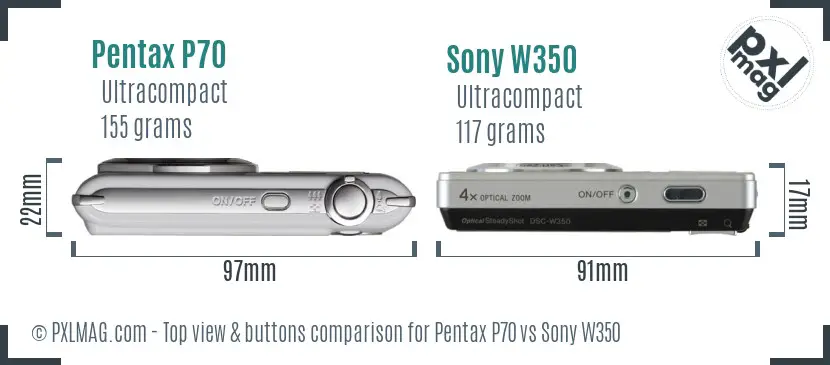 Pentax P70 vs Sony W350 top view buttons comparison