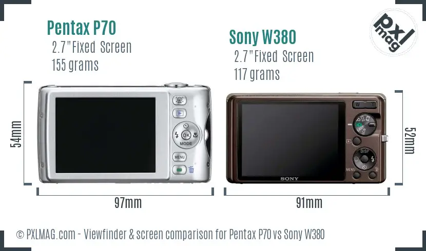 Pentax P70 vs Sony W380 Screen and Viewfinder comparison Pentax P70 vs Sony W380 Screen and Viewfinder comparison