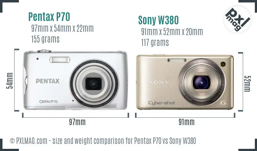 Pentax P70 vs Sony W380 size comparison Pentax P70 vs Sony W380 size comparison