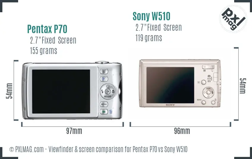 Pentax P70 vs Sony W510 Screen and Viewfinder comparison