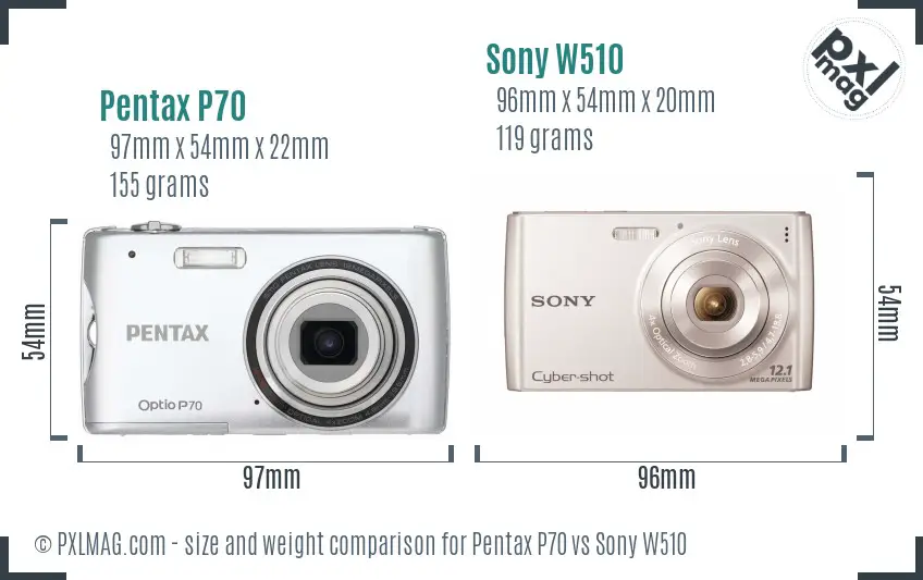 Pentax P70 vs Sony W510 size comparison