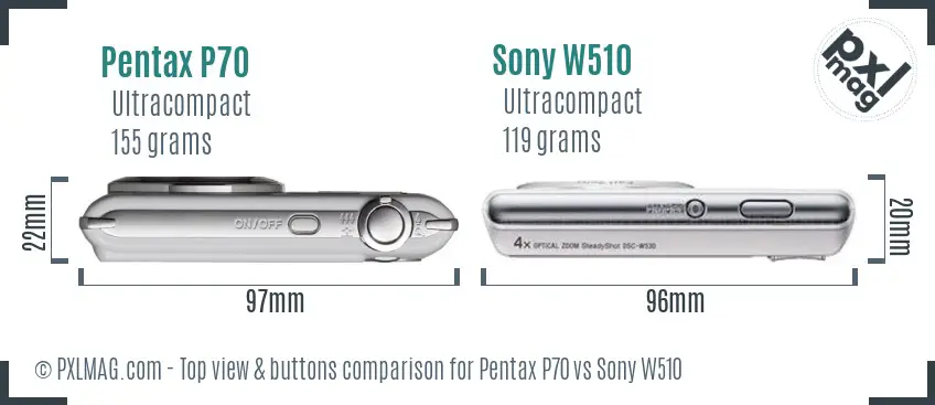 Pentax P70 vs Sony W510 top view buttons comparison