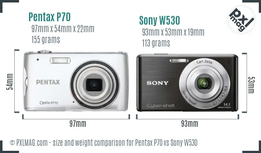 Pentax P70 vs Sony W530 size comparison