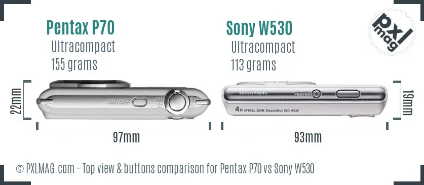 Pentax P70 vs Sony W530 top view buttons comparison