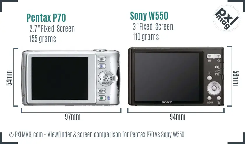 Pentax P70 vs Sony W550 Screen and Viewfinder comparison Pentax P70 vs Sony W550 Screen and Viewfinder comparison