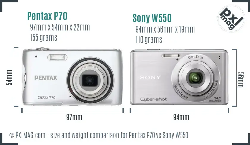 Pentax P70 vs Sony W550 size comparison Pentax P70 vs Sony W550 size comparison