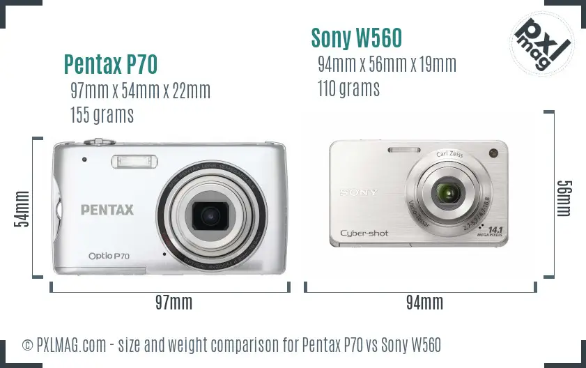 Pentax P70 vs Sony W560 size comparison