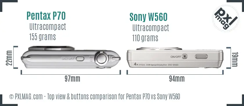 Pentax P70 vs Sony W560 top view buttons comparison