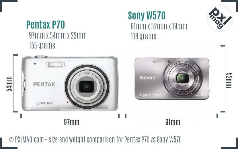 Pentax P70 vs Sony W570 size comparison