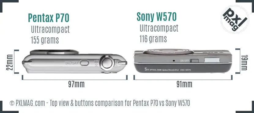 Pentax P70 vs Sony W570 top view buttons comparison