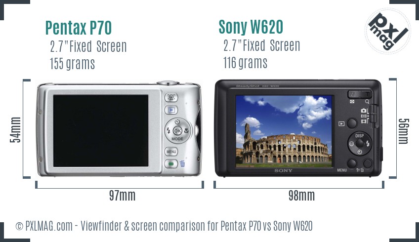 Pentax P70 vs Sony W620 Screen and Viewfinder comparison