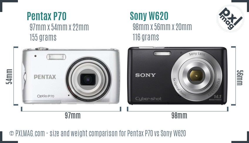 Pentax P70 vs Sony W620 size comparison