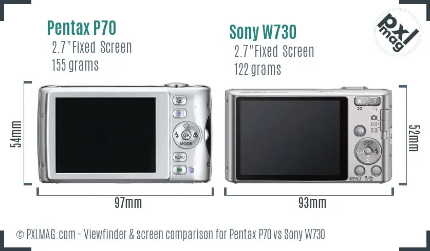 Pentax P70 vs Sony W730 Screen and Viewfinder comparison Pentax P70 vs Sony W730 Screen and Viewfinder comparison