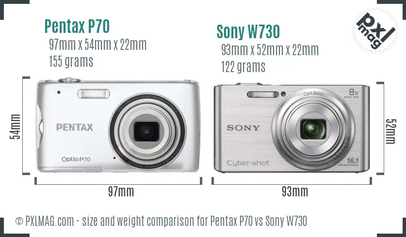 Pentax P70 vs Sony W730 size comparison Pentax P70 vs Sony W730 size comparison
