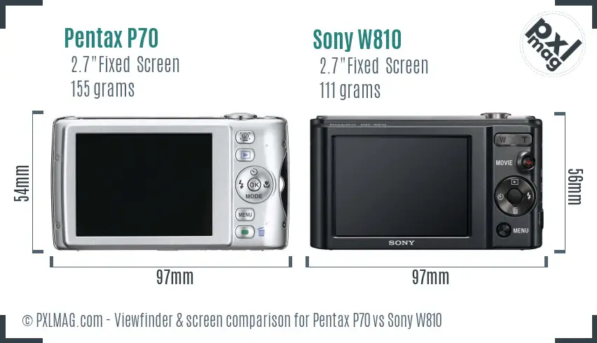Pentax P70 vs Sony W810 Screen and Viewfinder comparison