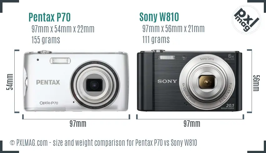 Pentax P70 vs Sony W810 size comparison