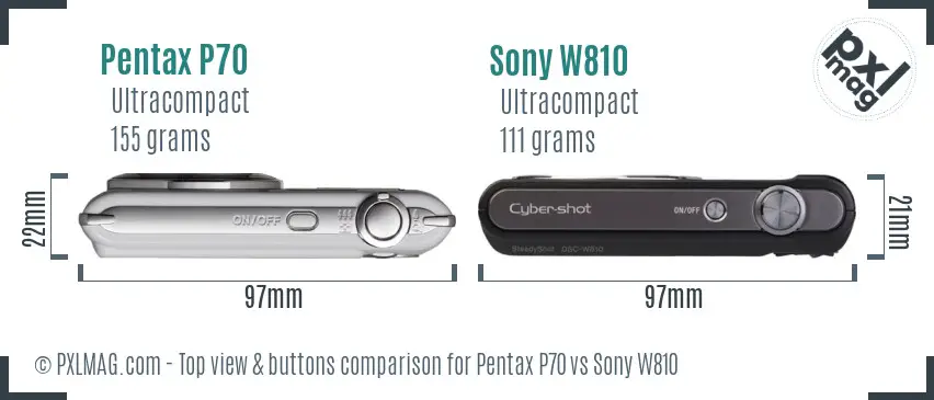 Pentax P70 vs Sony W810 top view buttons comparison