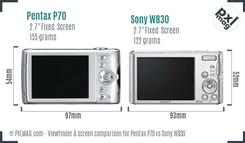 Pentax P70 vs Sony W830 Screen and Viewfinder comparison