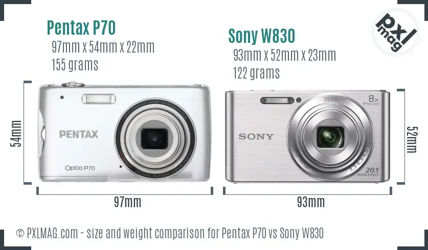 Pentax P70 vs Sony W830 size comparison