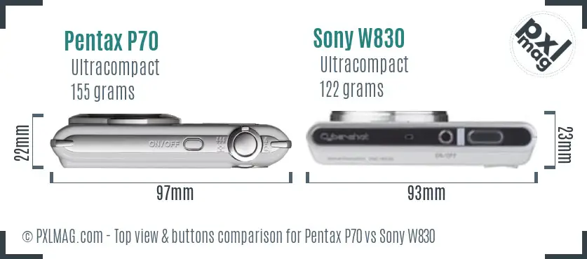 Pentax P70 vs Sony W830 top view buttons comparison