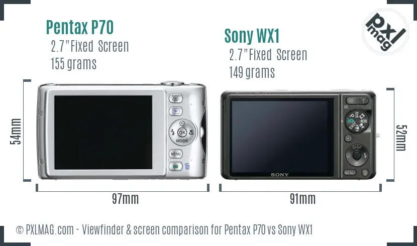 Pentax P70 vs Sony WX1 Screen and Viewfinder comparison