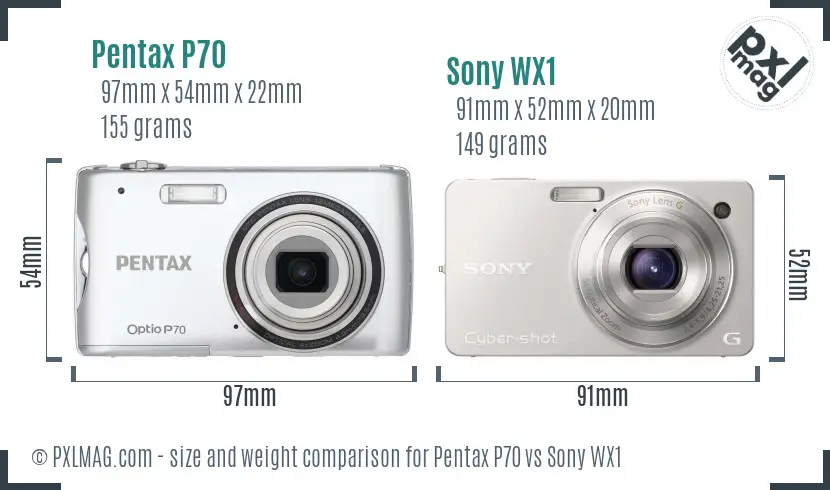 Pentax P70 vs Sony WX1 size comparison