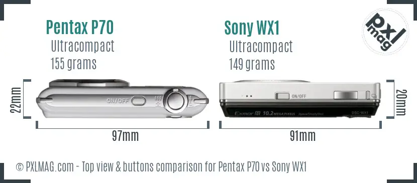 Pentax P70 vs Sony WX1 top view buttons comparison