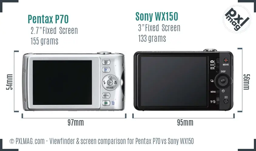 Pentax P70 vs Sony WX150 Screen and Viewfinder comparison