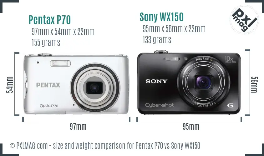 Pentax P70 vs Sony WX150 size comparison