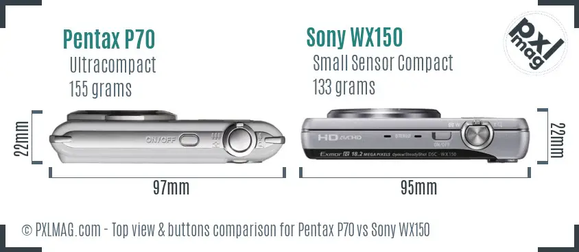 Pentax P70 vs Sony WX150 top view buttons comparison