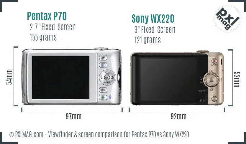 Pentax P70 vs Sony WX220 Screen and Viewfinder comparison