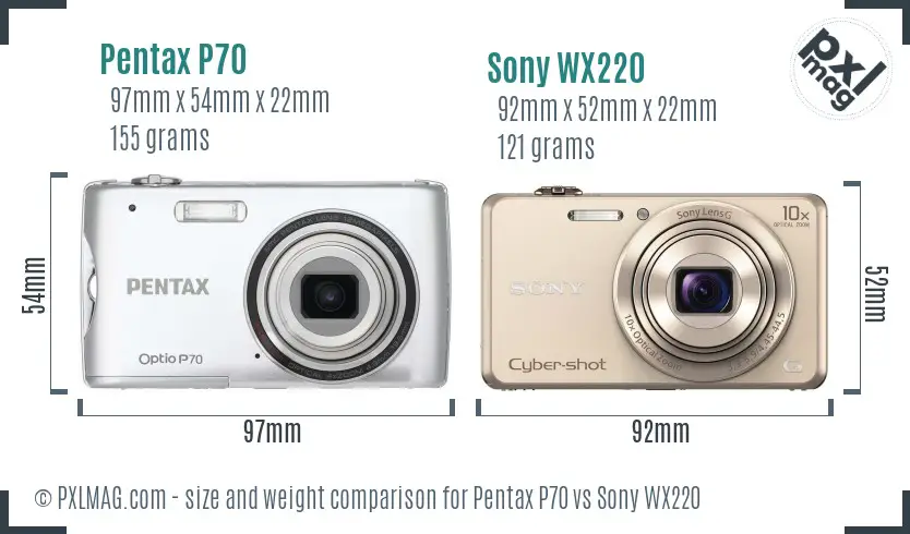 Pentax P70 vs Sony WX220 size comparison