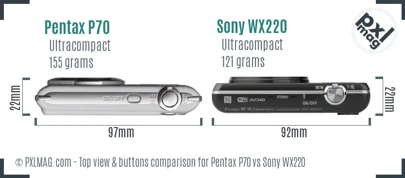 Pentax P70 vs Sony WX220 top view buttons comparison