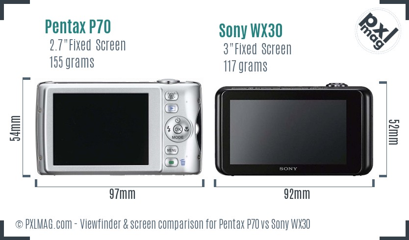 Pentax P70 vs Sony WX30 Screen and Viewfinder comparison