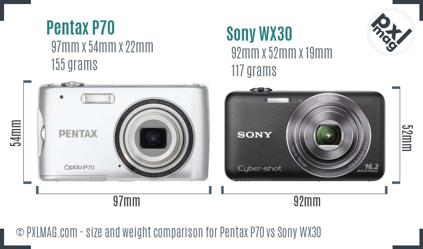 Pentax P70 vs Sony WX30 size comparison
