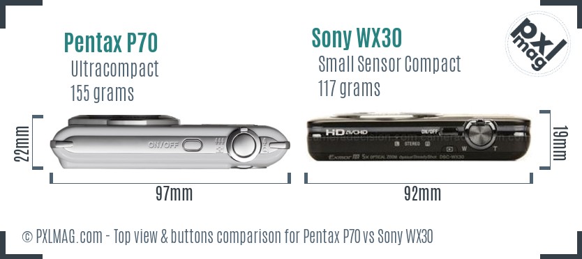 Pentax P70 vs Sony WX30 top view buttons comparison