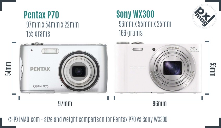 Pentax P70 vs Sony WX300 size comparison Pentax P70 vs Sony WX300 size comparison