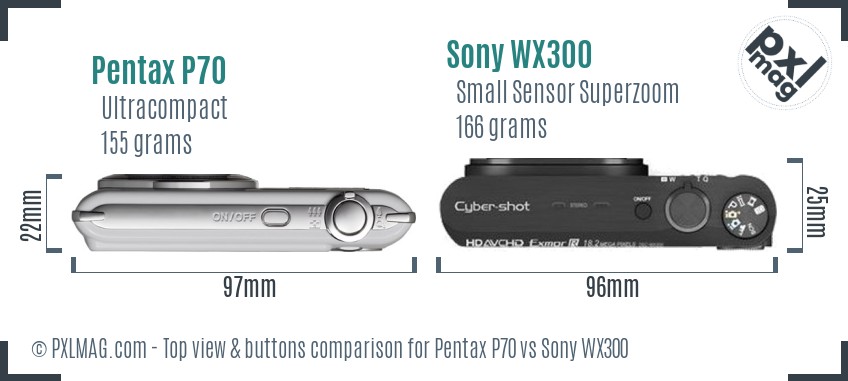 Pentax P70 vs Sony WX300 top view buttons comparison