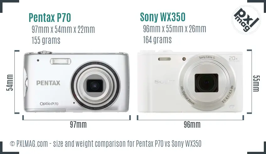 Pentax P70 vs Sony WX350 size comparison