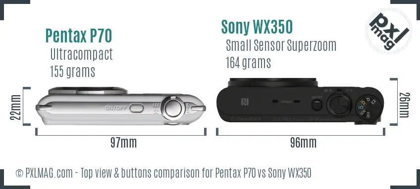 Pentax P70 vs Sony WX350 top view buttons comparison