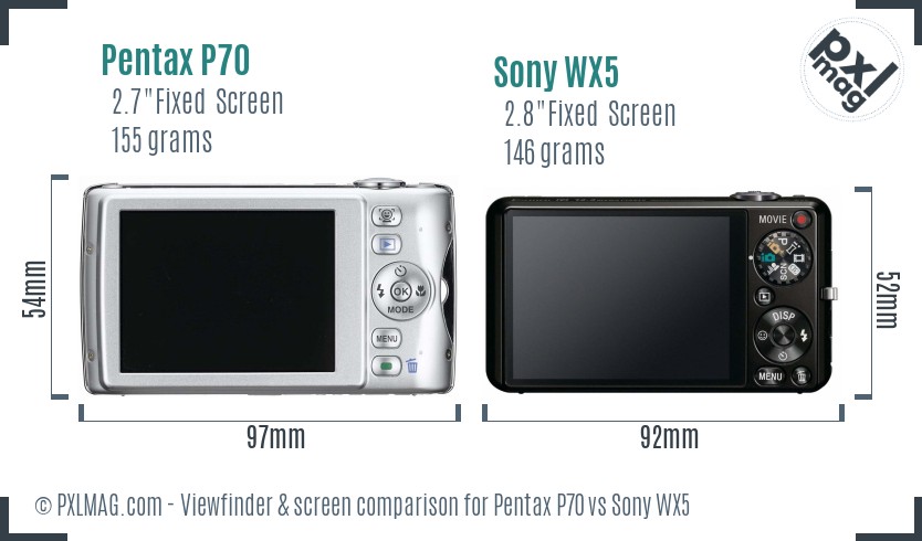 Pentax P70 vs Sony WX5 Screen and Viewfinder comparison
